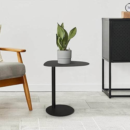 Miniatura 6 de Mesa auxiliar de mesa C, bandeja de metal para sofá, café acento, impermeable y antioxidante para exteriores e interiores, negro (modelo A)
