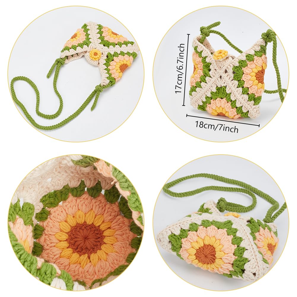FREEBLOSS Kit di borse all'uncinetto con girasole borsa a maglia e