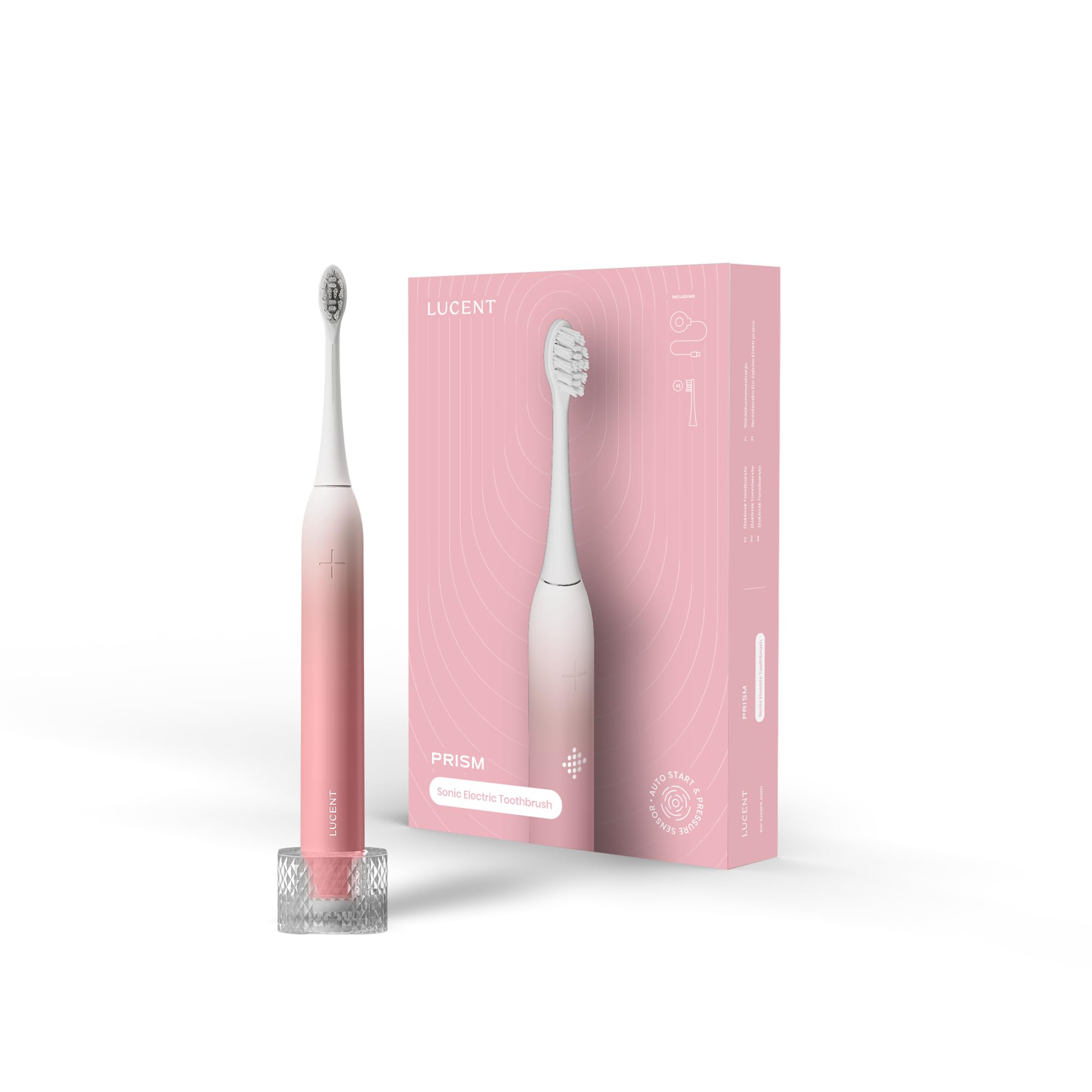 Lucent Prism - Spazzolino elettrico con attivazione automatica, durata della batteria di 60 giorni, timer intelligente, 3 modalità di pulizia, impermeabile IPX8 (Pink Bliss)
