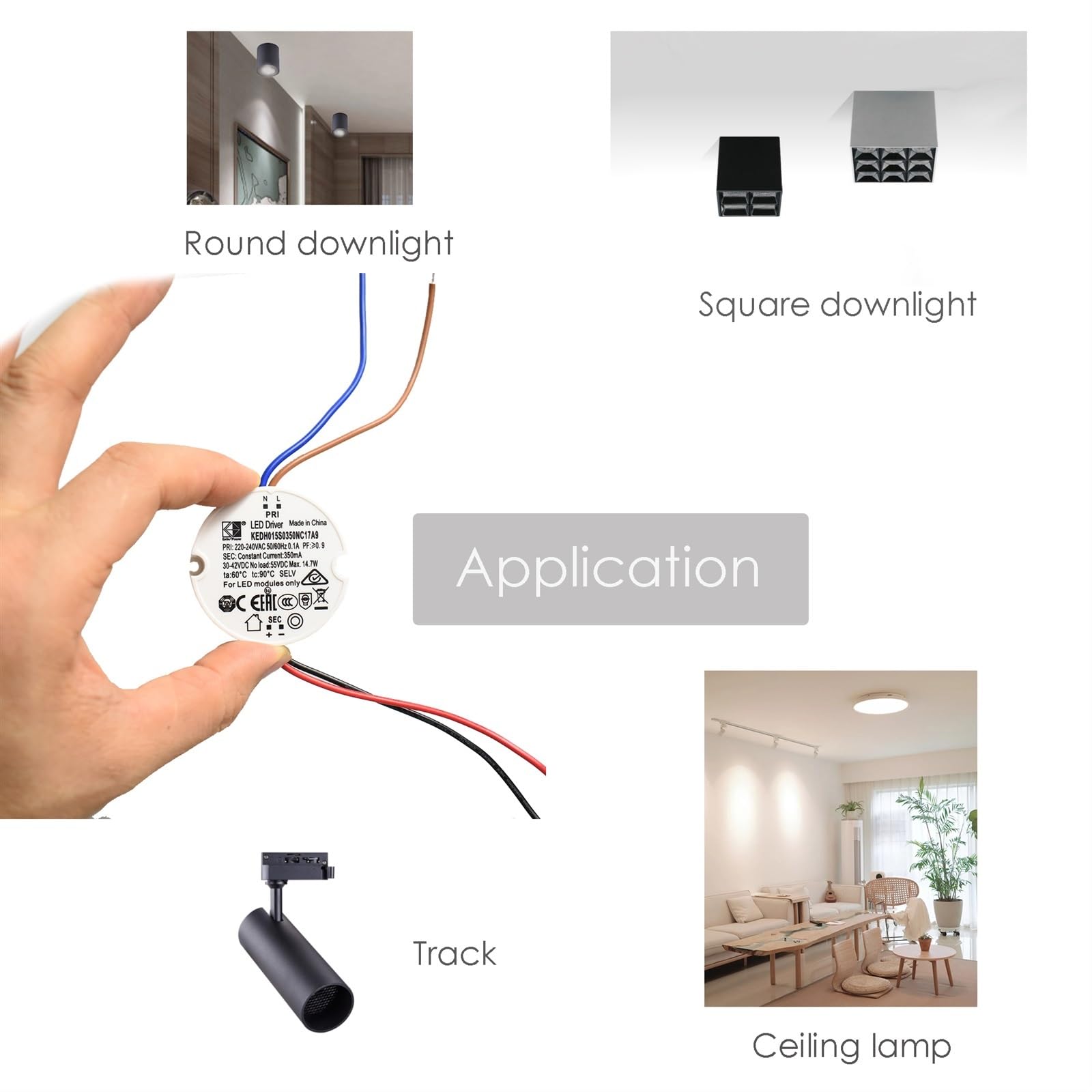 Trasformatore LED rotondo dimmerabile 10W 12W Trasformatore Trailing Edge Dimming Driver lampada a sospensione Convertitore 350mA 15W for plafoniera 30-42V AC200-240V(30-42V 300mA)