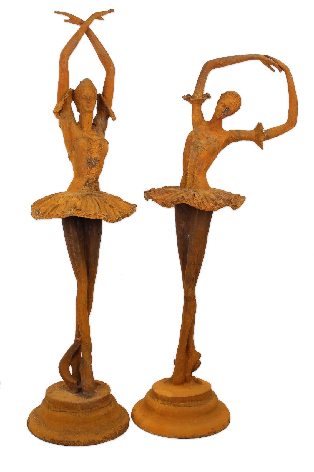 Pair of Garden Sculptures Dancer Cast Iron Rusty Retro Design Decoration