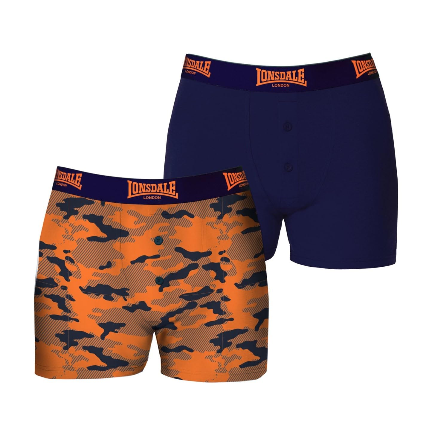 Lonsdale Mens 2 Pack Boxers Orange Camo S