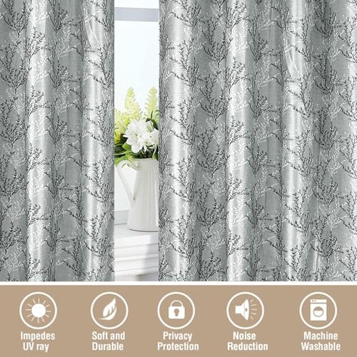 Image of Cortina Polyester 75% Blackout Curtains Set of 2 Floral Print | Grommet Eyelet Window Curtains for Living Room, Bedroom & Kids Room | Light Filtering Drapes for Privacy (White & Green, 7 FT)