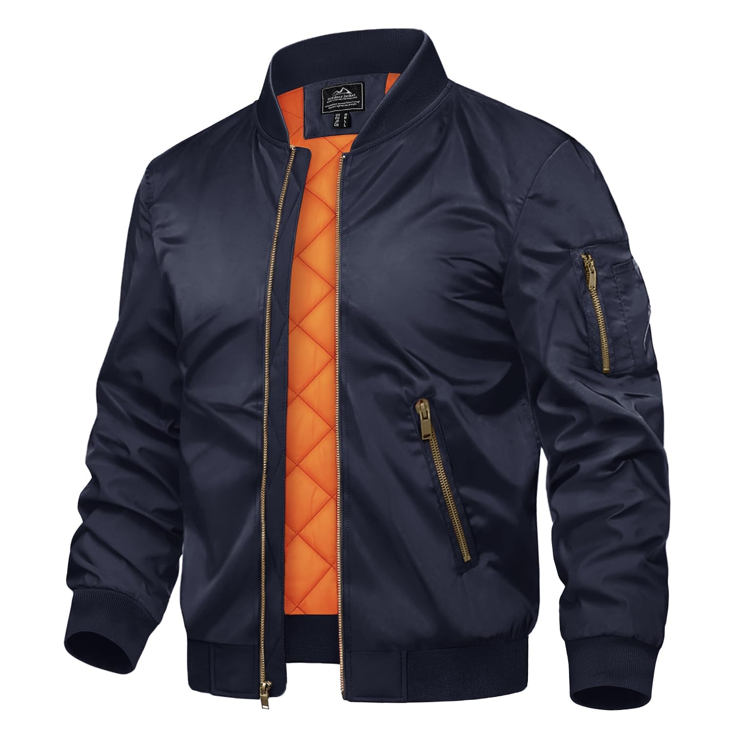 TACVASEN Herren Übergangsjacke Bomberjacke College Jacke Fliegerjacke Basic Freizeitjacke mit Reißverschlusstaschen