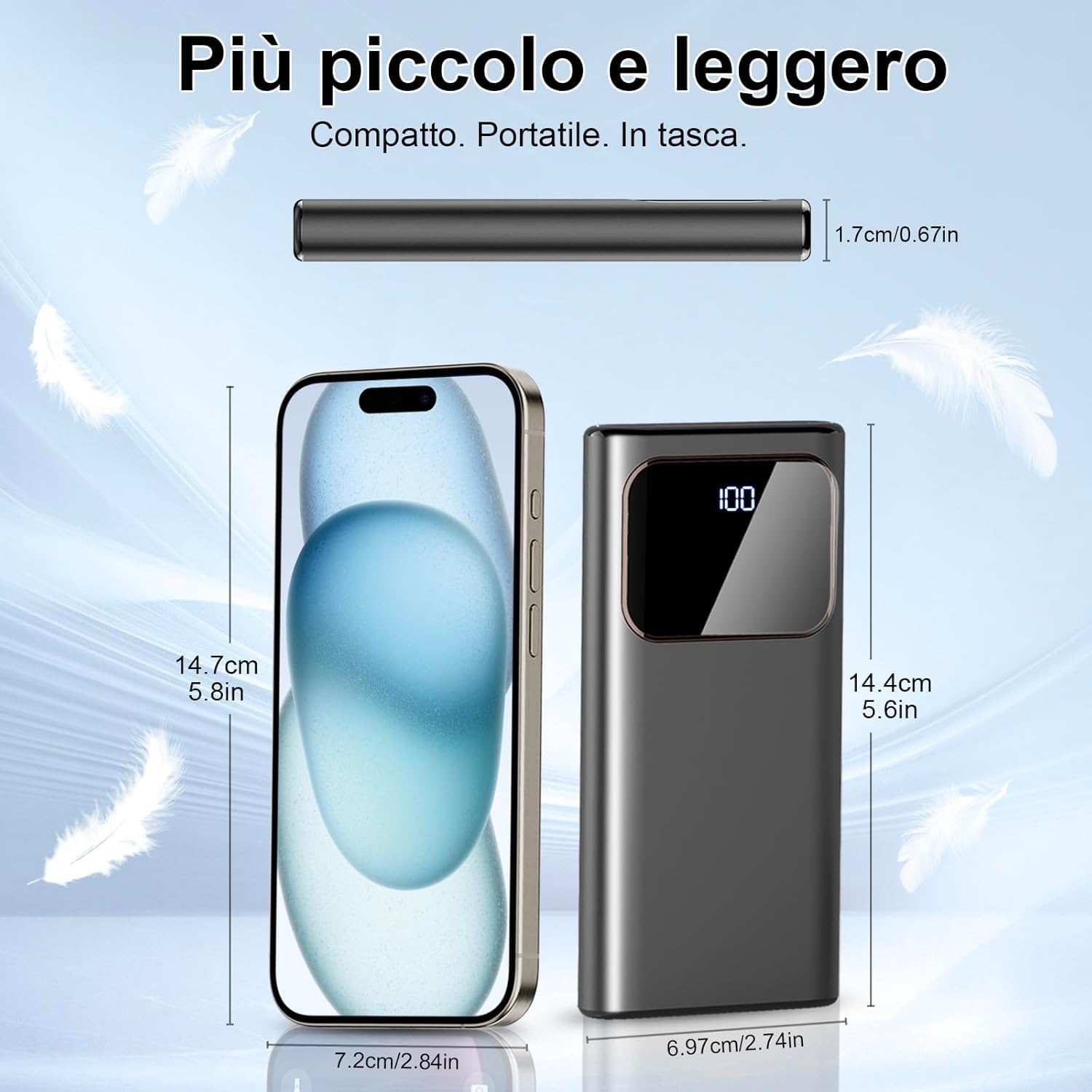 Power Bank, PowerBank 10000mAh PD 15W Ricarica Rapida con Ingresso e Uscita USB-C Batteria Esterna, Caricatore Portatile Display LED per iPhone 17/16/15/14/Pro/Pro Max