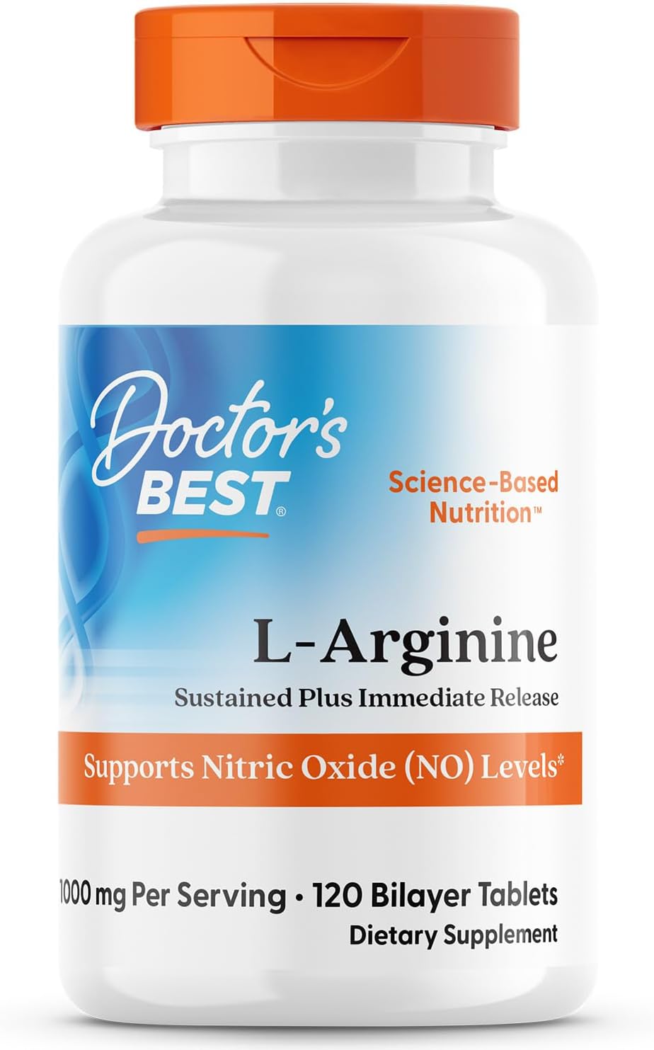 Doctor's Best L Arginine Supplement for Men & Women - L-Arginine 1000 mg Per Serving, Supports Nitric Oxide (NO) Levels, Sustained Plus Immediate Release - 120 Bilayer Tablets