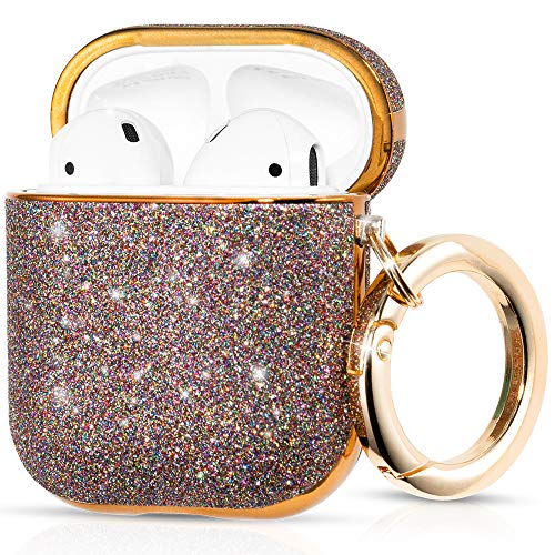Product Image of the KINGXBAR for AirPods Case Cover Cute Sparkle Glitter Luxury Leather with Gold-Plated Frame Bling Protective Hard Skin Cases with Keychain Accessories Iridescent for Women Girls