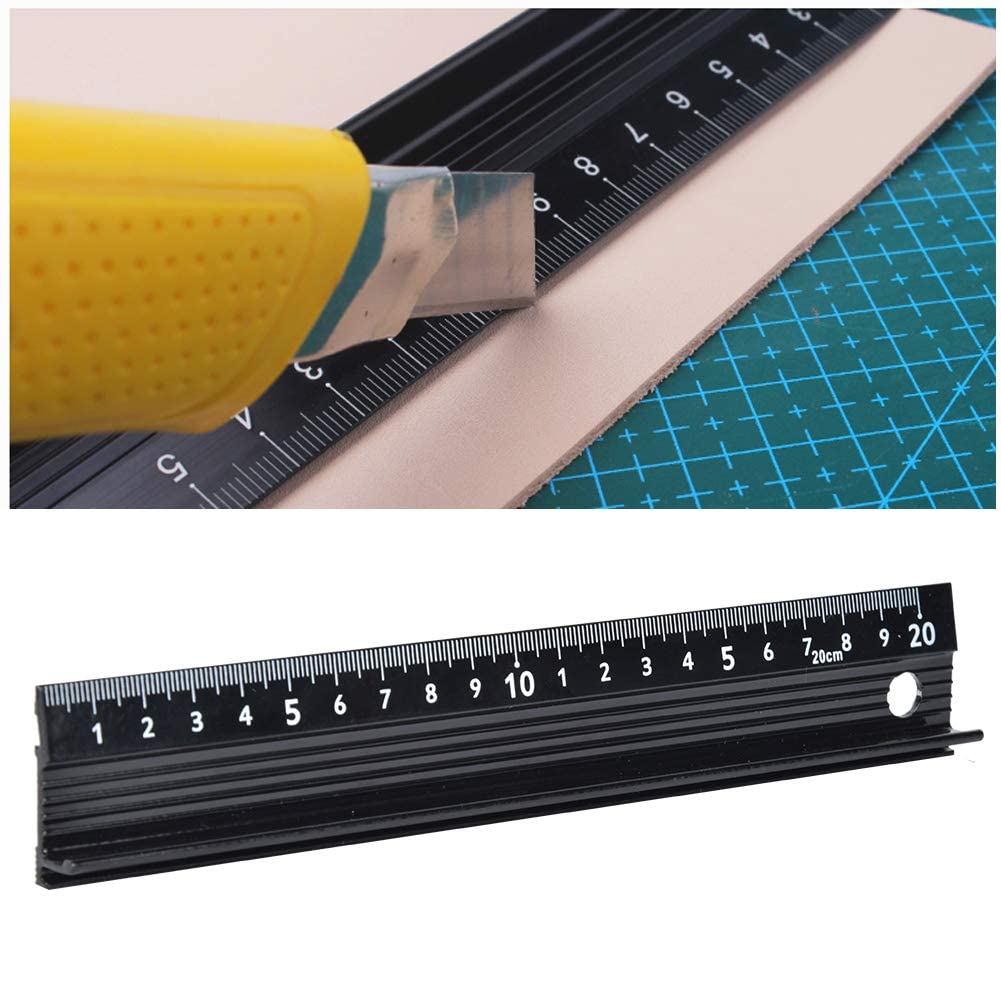 Walfront Schneidelineal Metall 20cm Sicherheitslineal mit Gummistreifen für Längenmessung Stoffe Gerades Schneiden Bastelbedarf (L Typ 20 cm)