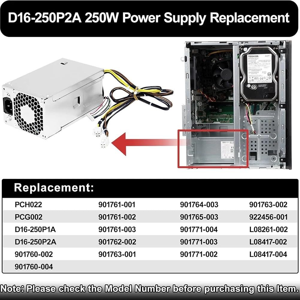 Alimentatore D16250P1A 250W per HP ProDesk serie 280 600 800 con protezione integrata e raffreddamento efficiente per desktop di casa e ufficio