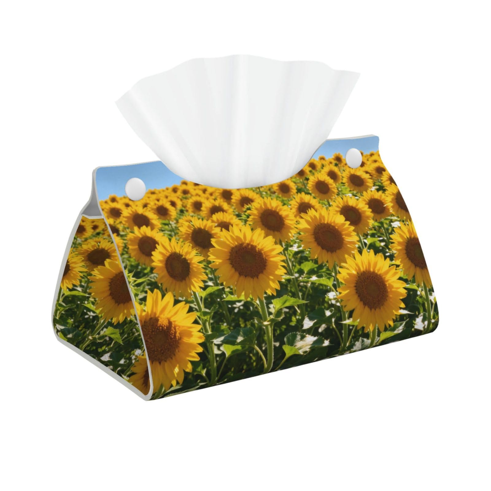 Sunflower Field Long Leather Tissue Box Cover-Waterproof PU Leather Tissue Holder for Bathroom, Decorative Rectangular Tissue Case