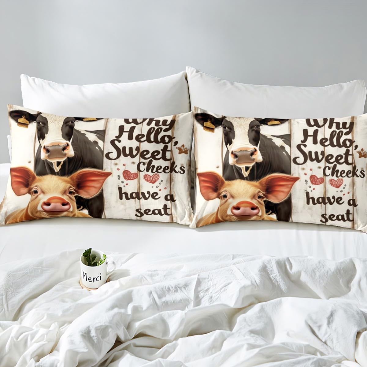 jejeloiu Cute Pig Cow Bedding Duvet Cover Set Toddler Size Kawaii Farm Animals Bedding Set for Kids Boys Girls Vintage Wood Farmhouse Decor Comforter Cover Set Home Decor Bedspread Cover,No Stuffing