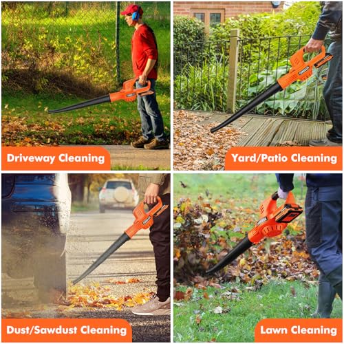 Image of Leaf Blower Cordless - 21V Powerful Electric Leaf Blower with 2 Batteries and Charger, 2 Speed Modes, 2.0Ah Lightweight Battery Powered Leaf Blowers for Lawn Care, Patio, Dust, Blowing Leaves | Electric Leaf Blower, Battery Powered Handheld, 2 Speed Modes & 2.0Ah Capacity for Lawn Care, Yard, Patio and Leaves Green