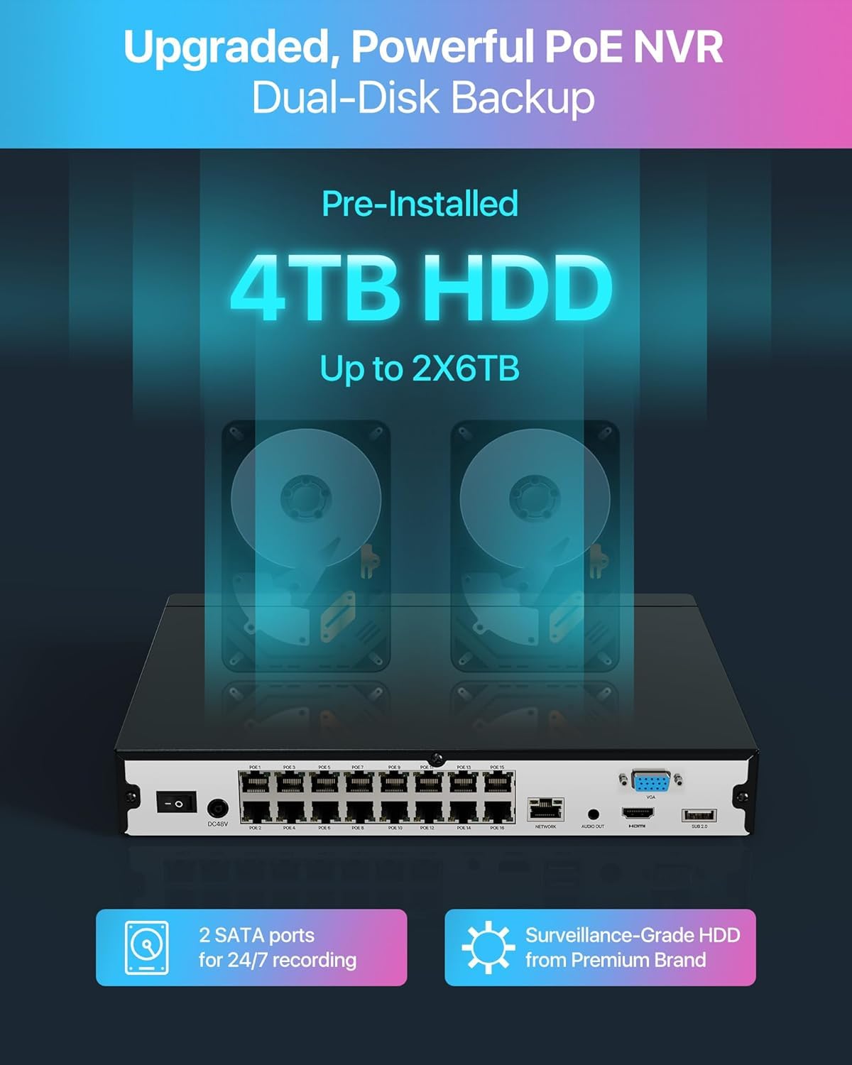 ZOSI 4K 8MP Kit Telecamere di Sorveglianza per Esterni con Switch di Rete a 8 Porte, 16 Telecamere PoE e NVR a 16 Canali da 4 TB, Riconoscimento di Persone/Veicoli tramite AI, Audio Bidirezionale
