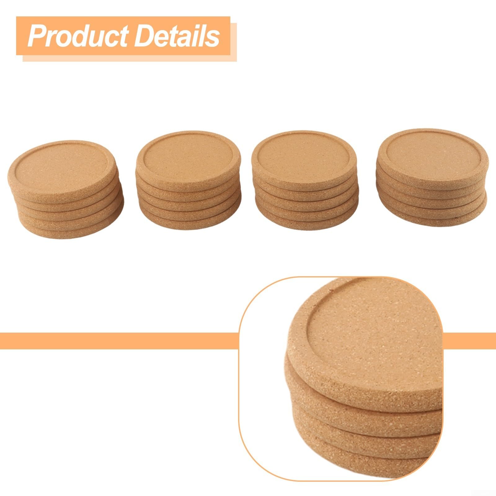 Korkuntersetzer für Kaffee, Tee, Weingläser, runde Holz-Tischmatten mit natürlichem Finish, schützt Oberflächen vor Hitze und Kondensation (20 Stück)