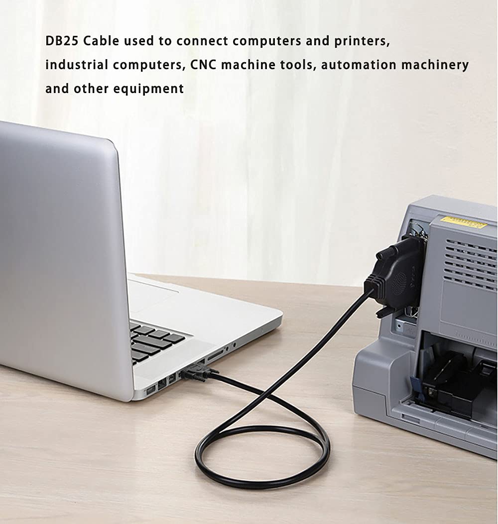DB25 Male to Male Cable 16FT, 26awg Tinned Copper Wires,Double-Shielded with Foil &Metal Braid, D-SUB 25 PIN RS232 Serial Cable in Black, OD:8.0mm