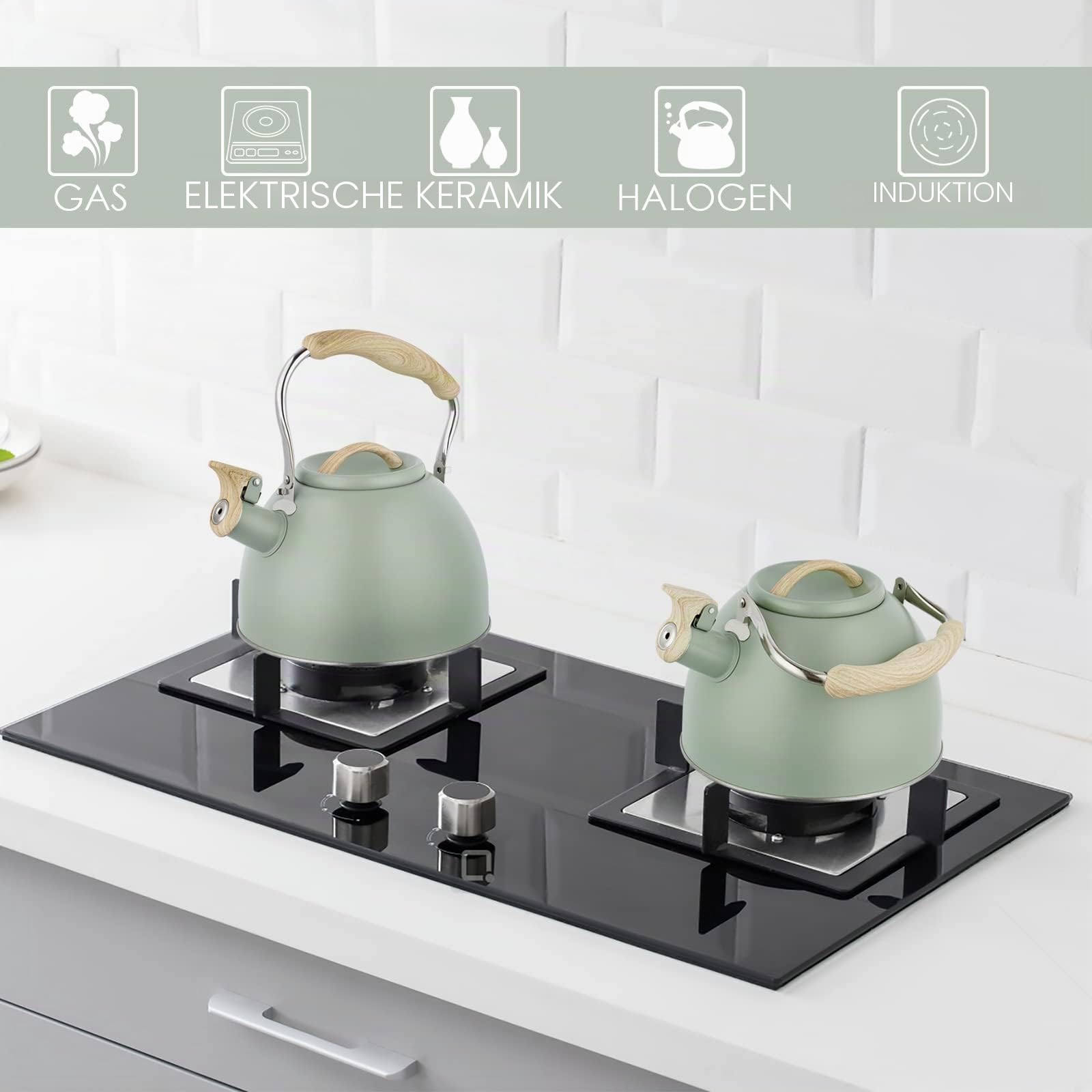 Pfeifkessel für Induktionsherde, 3 l, Edelstahl, Flötenkessel aus Edelstahl, für Gasherde, Induktion und Elektroherde