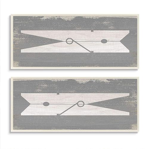 Stupell Industries Simple lavandería pinzas para ropa gris envejecido, 2 unidades, cada 7 x 17