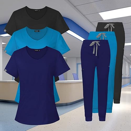 Miniatura 6 de niaahinn Conjunto de uniforme médico para mujer, uniformes de enfermería, cuello en V, camiseta médica y pantalones deportivos