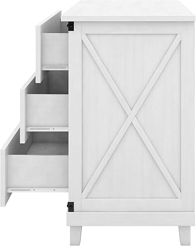 Miniatura 6 de Henf Mesita de noche de 3 cajones, moderna y blanca con patas de madera de pino maciza, cómoda de almacenamiento para dormitorio, sala de estar,