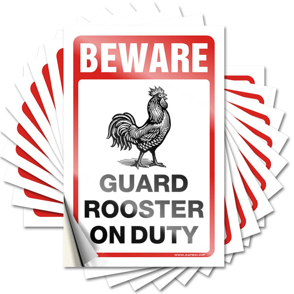 Decals Home Peel and Stick - Beware! Guard Rooster On Duty Garage Encouragement Waterproof Vinyl for Farmers(6X9CM)