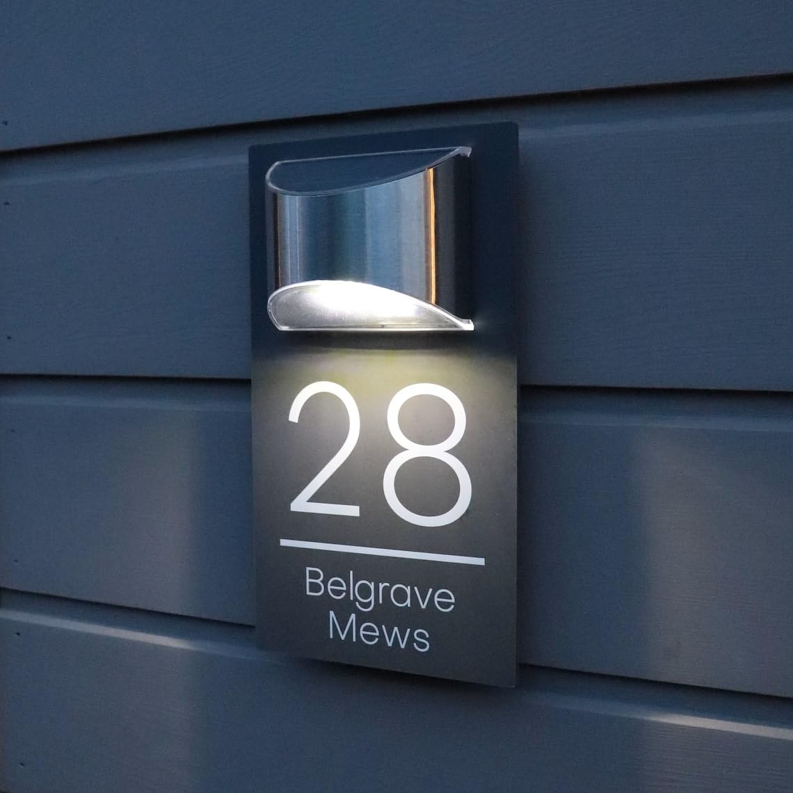 Personalised Solar House Number Plaque - Modern Laser Cut Acrylic Sign With LED Light