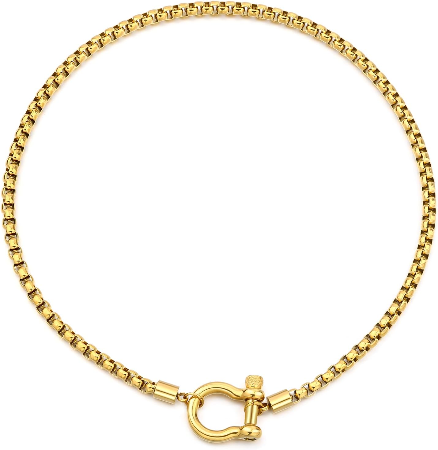 FEEL STYLE Heavy Screw Anchor Shackle Wheat Necklace - 18Inch Stainless Steel Foxtail Wheat Chain Necklace Rolo Necklace - Screw Anchor Shackle Nautical Sailor Clasp