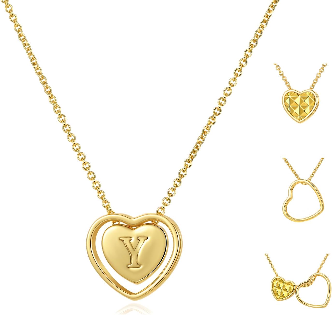 Heart Initial Necklace for Women - Dainty 14k Gold Plated Double Heart Letter Pendant Necklace Multi-wear Personalized Jewelry Birthday Christmas Gifts for Women