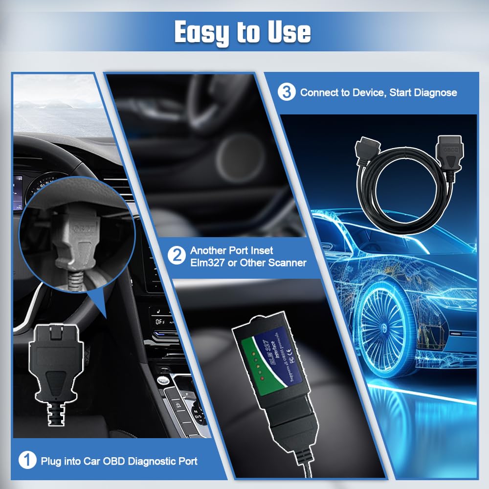 Cavo di prolunga OBD2 da maschio a femmina, per diagnostica OBD2, compatibile con tutti i veicoli OBD2 (cavo di prolunga da 15 m)
