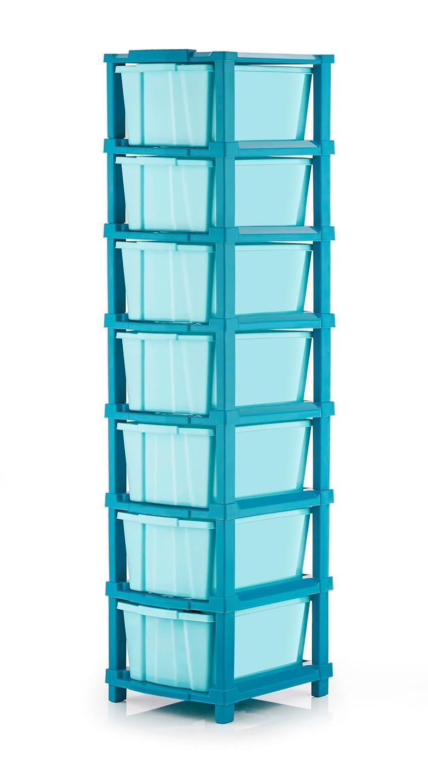 TEKCOOL Plastic Drawer Organizer Self Standard Rectangular Multi Purpose Modular Drawer System Large Chest of Drawer Organizer for Home Office,Product Dimension When assembeled (7XL, Blue hex)'-image-6