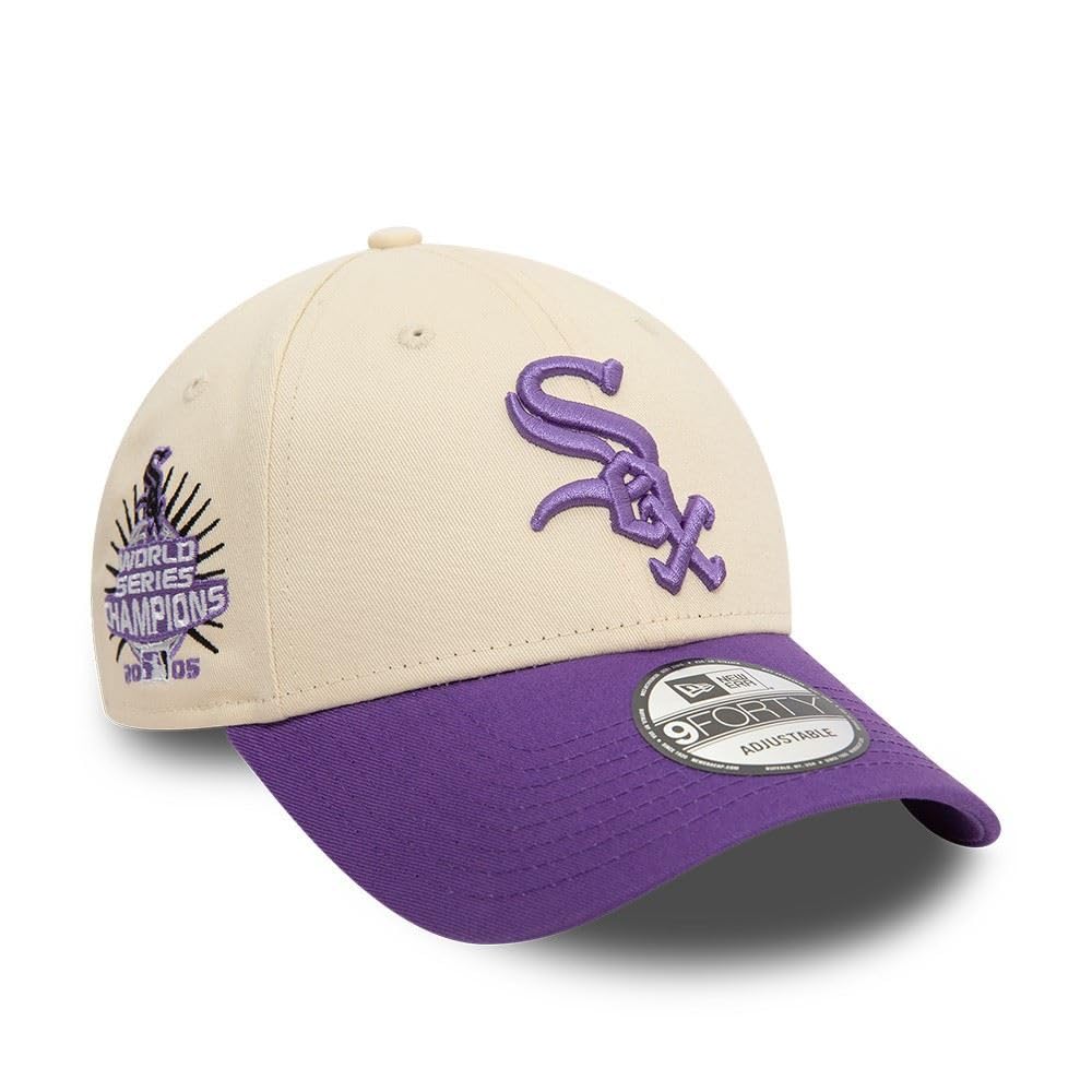 New Era Men's 940-White-Sox-Beige-#32192 Chicago White Sox Mlb World Series Champions 2005 Sidepatch Beige Lavender 9Forty Adjustable Cap - One-Size