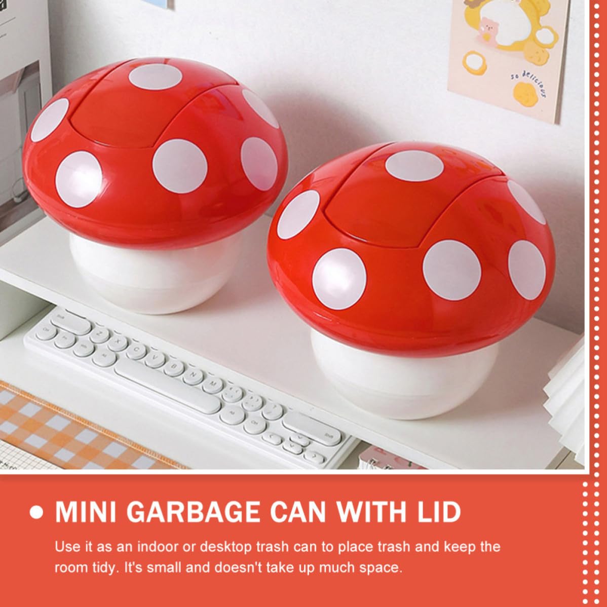 DOITOOL 2pcs Wear-Resistant Desktop Trash Can with Mushroom Shape, Easy to Clean Abs Material Garbage Bin for Kitchen and Bathroom Use, Convenient Small Wastebasket