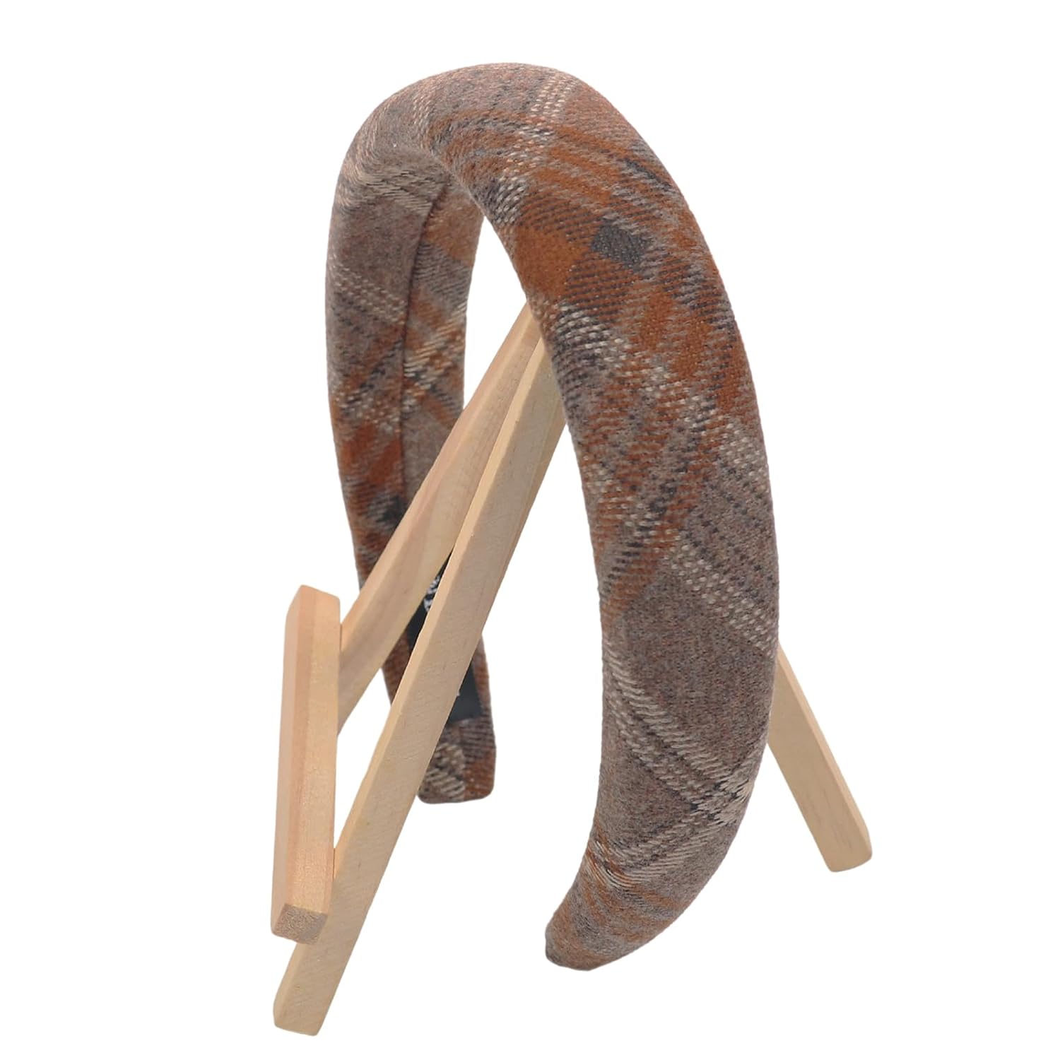 Handmade Tartan Headbands Christmas Plaid Headband for Women French Hairbands Brown Hairband Christmas Headwear for Styling Comfortable Padded Hair Hoops Grid Headbands Checked Hair Accessories 1Pcs - Image 3