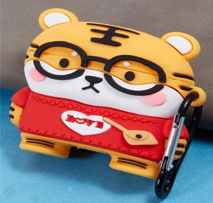 Image of Techmount Compatible with Airpods Pro GEN-2 (2022) Case Cover Silicone Cartoon Character 3D Cover Wtih 360 Protection Airpods Pro 2 Cover Case (NOT for Any Other AIRPODS) (Cute Tiger)