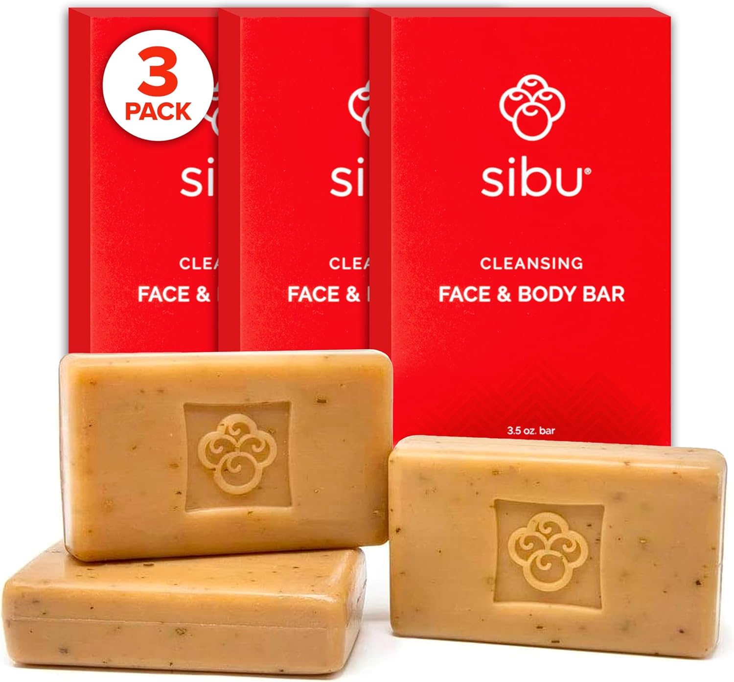 Sibu Beauty Cleansing Face and Body Bar for All Skin Types, Sea Buckthorn, 3.5 Ounce (Pack of 3)