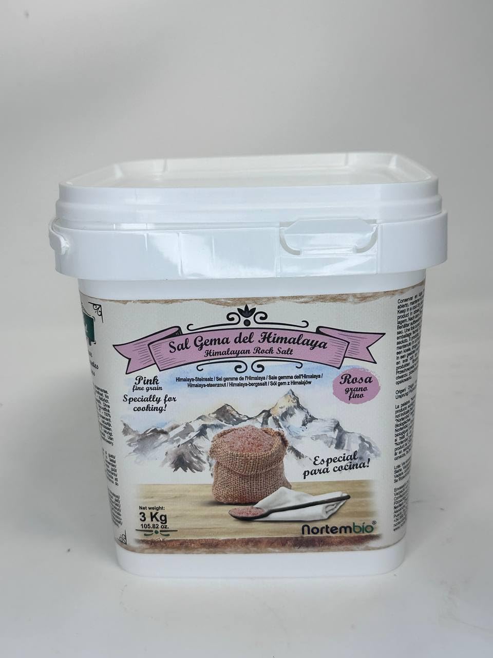 Nortembio Sel Rose de l’Himalaya 3 kg Grain Fin (1–2 mm) Origine Punjab Pakistan Sel Minéral Naturel Non Raffiné pour Cuisine + eBook de Recettes Offert