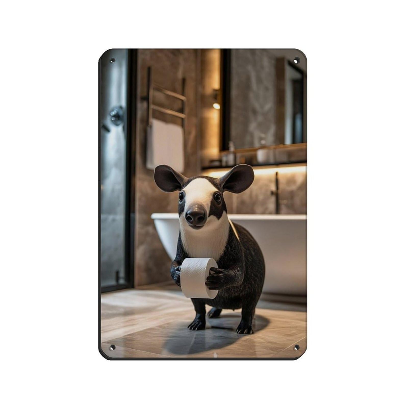 Lxwnze 20L X 30W Cm Adorable Tapir Bathroom Retro Poster Metal Tin Sign Chic Art Retro Iron Painting Bar People Cave Cafe Family Garage Poster Wall Decoration 8X12inch(20X30cm)