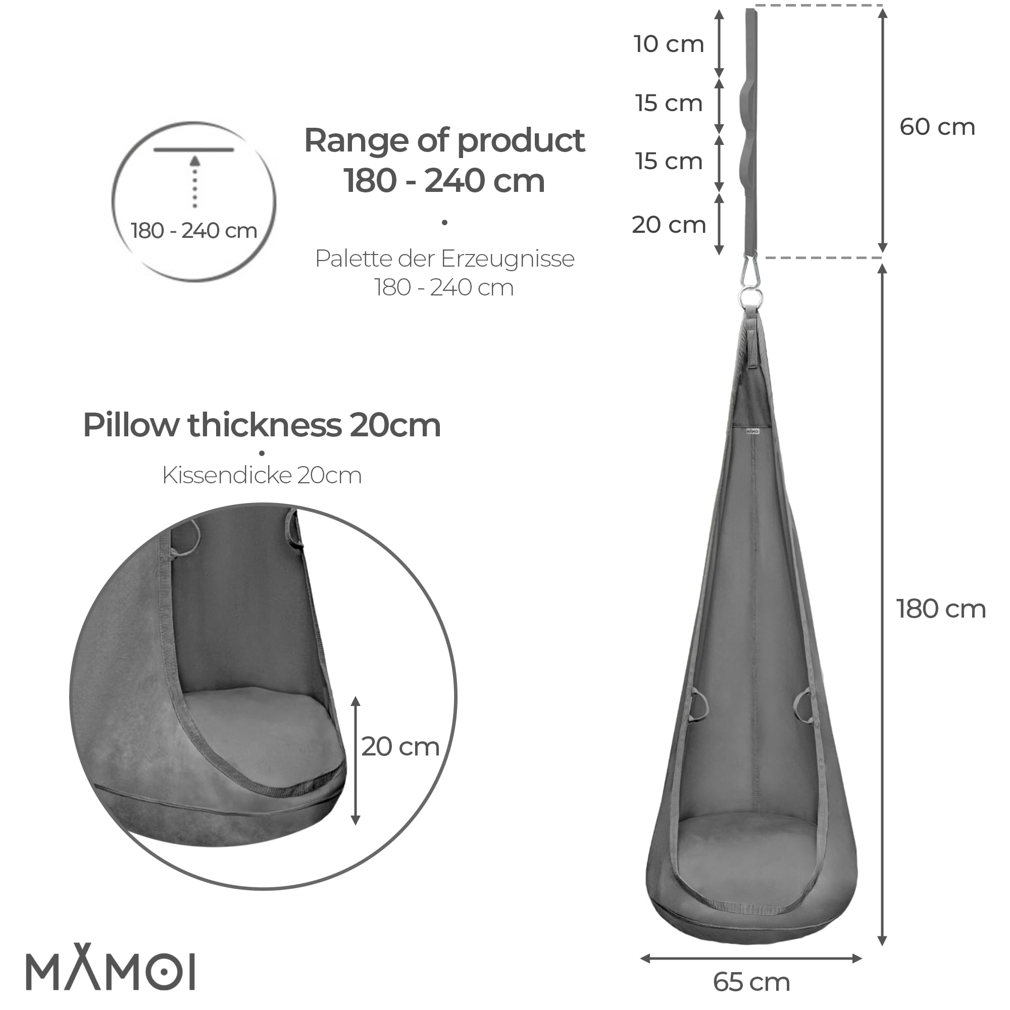 MAMOI® Capullo de Terciopelo – sillón Colgante para Interiores con cojín Suave, Asiento suspendido Elegante con Asas, Velvet Premium, Estructura Resistente con Elemento de suspensión