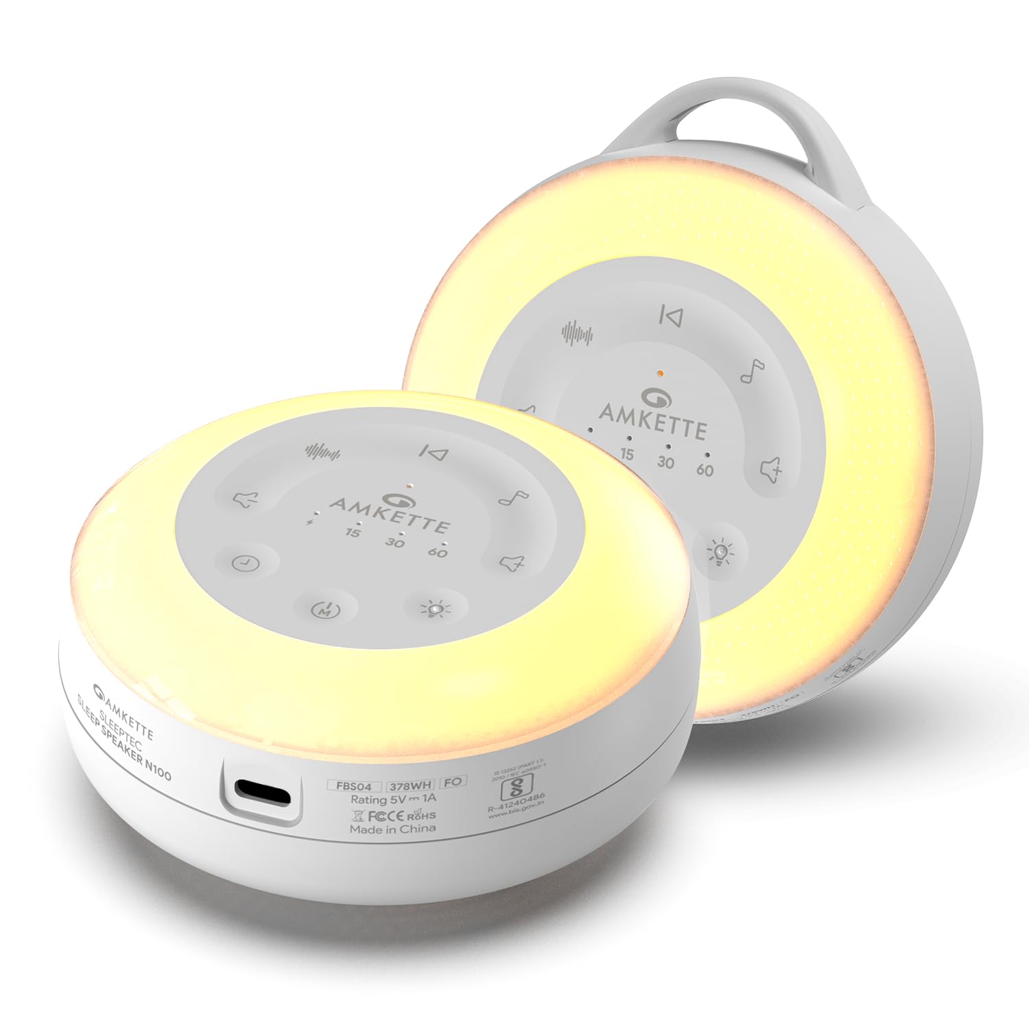 Amkette Sleeptec Sleep Speaker, 24 Soothing Sounds, 6-Level Night Light, Bluetooth 5.3 Speaker, 52mm Driver, Timer Settings, Compact Bedside Sleep & Relaxation Device-image-1