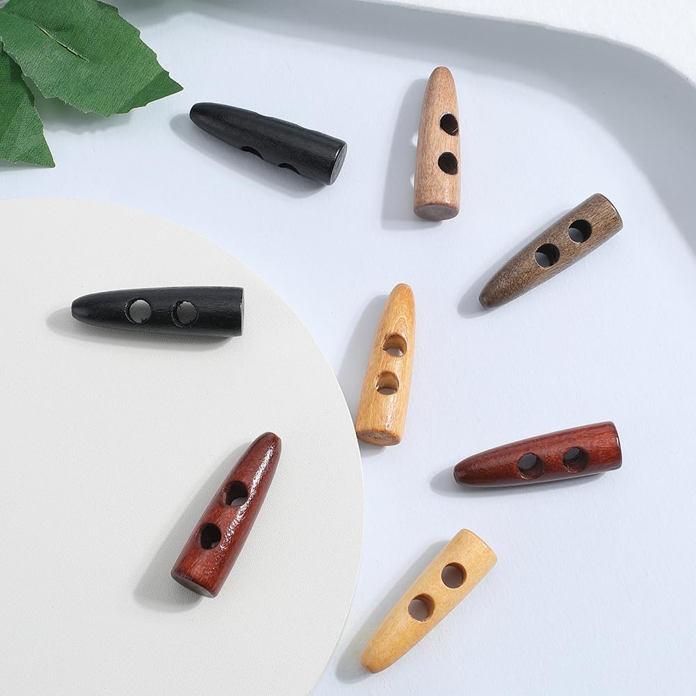 GORGECRAFT 70-Piece Horn Toggle Buttons - 5 Colors, 40mm Long Oval Tooth Shape For Coats & DIY Crafts (2 Holes)