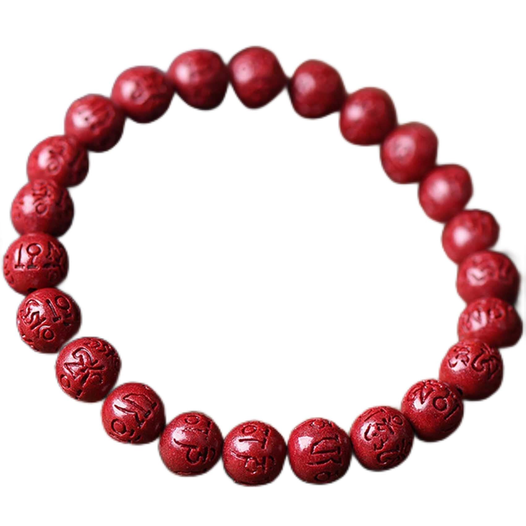 Nzpost Women's Six Words Mantra Bead 8Mm Bracelet, Natural Cinnabar Bracelet Carved Six-Character Mantra Buddhist Bracelet Reikicrystal Brace