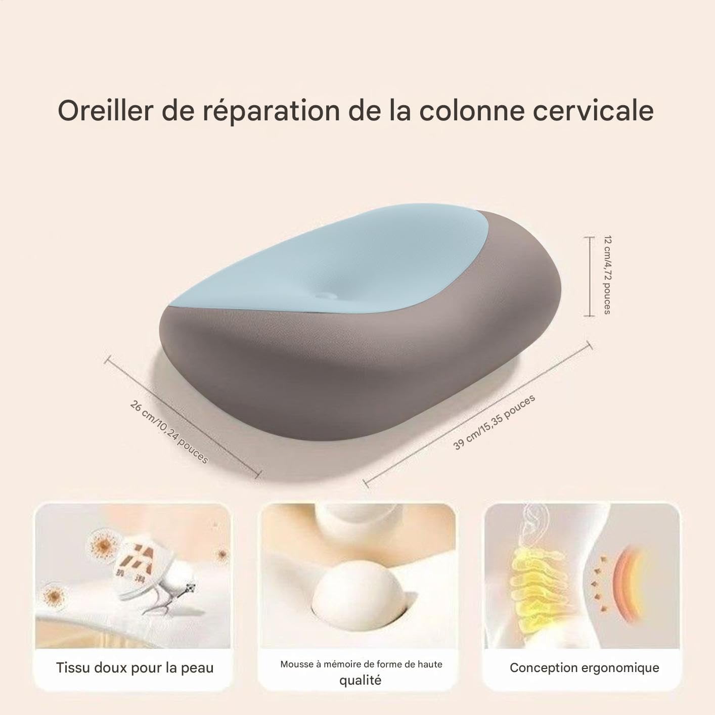 Almohada para el cuello Transpirable Ortopédico | Almohada de espuma viscoelástica con contorno anatómico cervical Cojín Cama Unisex Abajo Hogar Viaje
