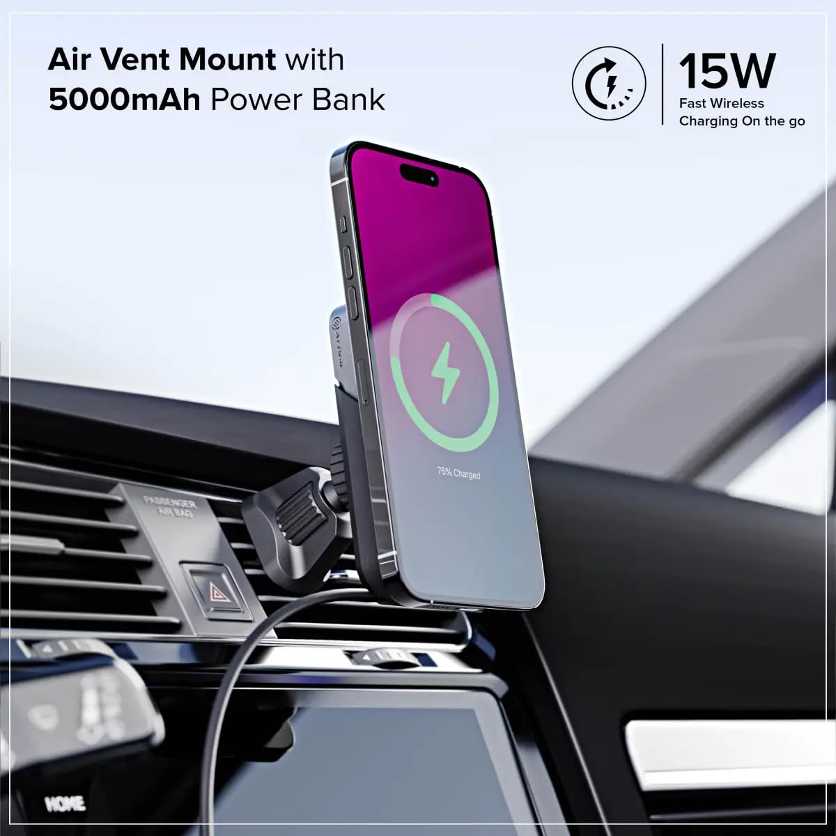 Alogic Matrix+ Universal Wireless Car Charger with Power Bank and Air Vent Mount | IOS & Android Compatible | Wireless Powerbank
