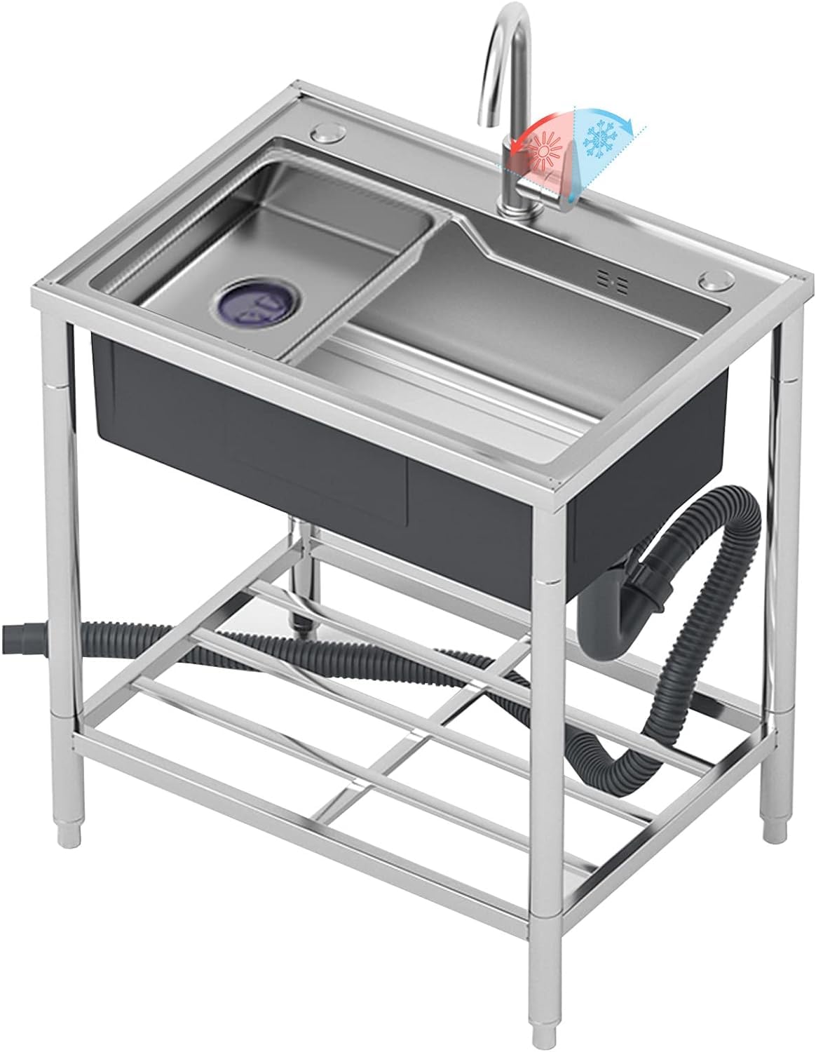 LMYSXAOZ Stainless Steel Commercial Kitchen Sink Single Bowl Free Standing Utility Catering Unit with Cold and Hot Tap for Outdoor Indoor, Garage, Laundry