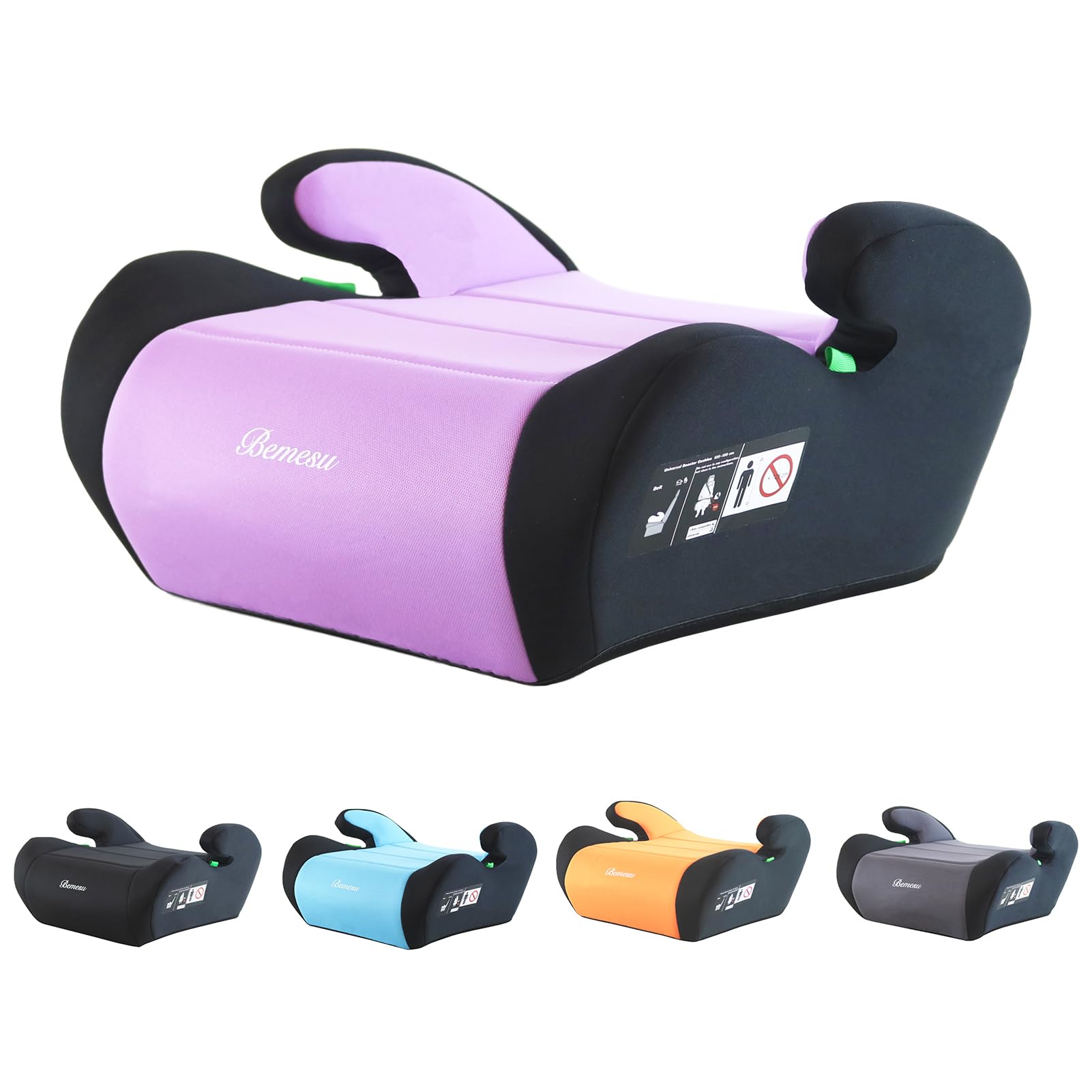 Bemesu Kindersitzerhöhung, Sitzerhöhung Auto Kinder 125-150cm, Kinderautositze Nach Neuer i-Size Norm R129, Kindersitz ohne ISOFIX, Autositz für Kinder 6-10 Jahre (Hellviolett)