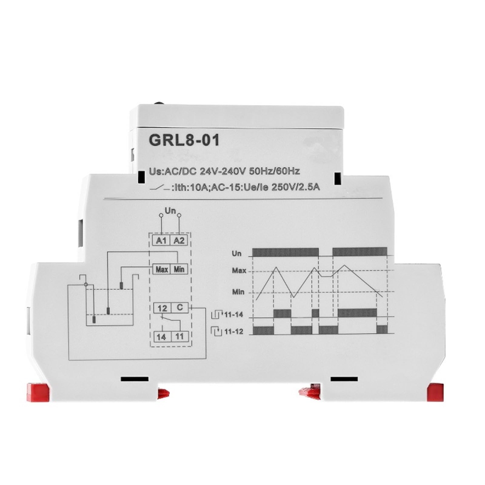GRL8 Relé de control de nivel de líquido Controlador electrónico de nivel de líquido 10A AC/DC24V-240V 1 Uds (Size : GRL8-01 ACDC24V-240V)