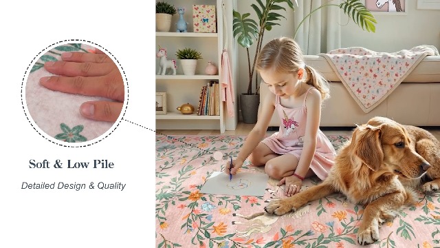 Tapete decorativo 5x7 pies lavable y antideslizante rosa miniatura 7