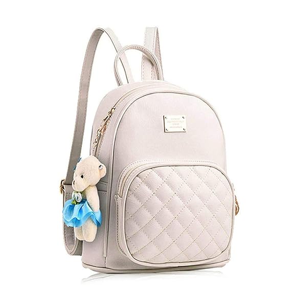 PAGWIN Girls PU Leather Backpack/School/College/Tution/Coaching Backpack (Cream, PG-0032)