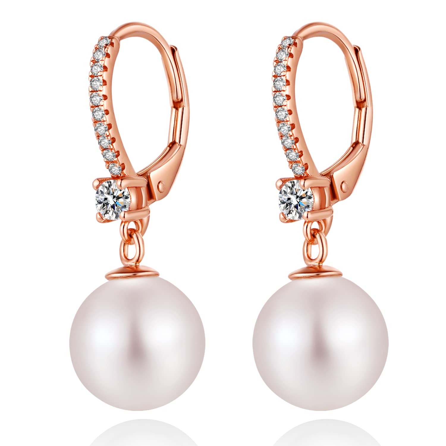 JiaYang Perlenohrringe Damen 925 Sterling Silber 18K Weißgoldvergoldung Hypoallergene Zuchtperlen Ohrringe | 4 Farben
