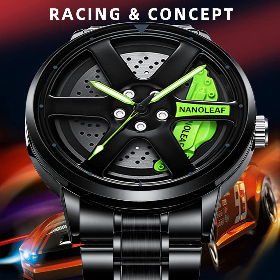 NANOLEAF Spinning Car Wheel Rim Hub Watch for Men with Quartz Movement