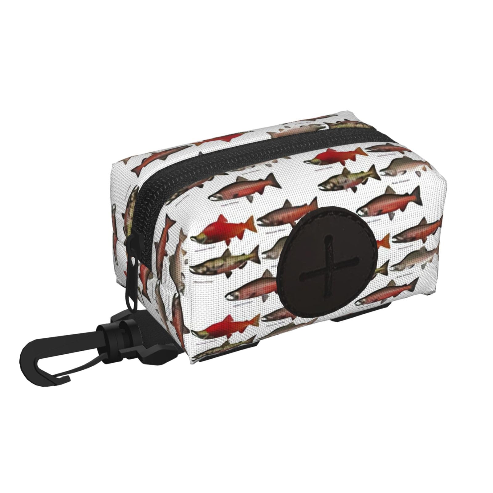 Pphgut Black Salmon Print Waterproof Pet Waste Treat Bag Outdoor Walking Hiking Pouch Camping Accessory